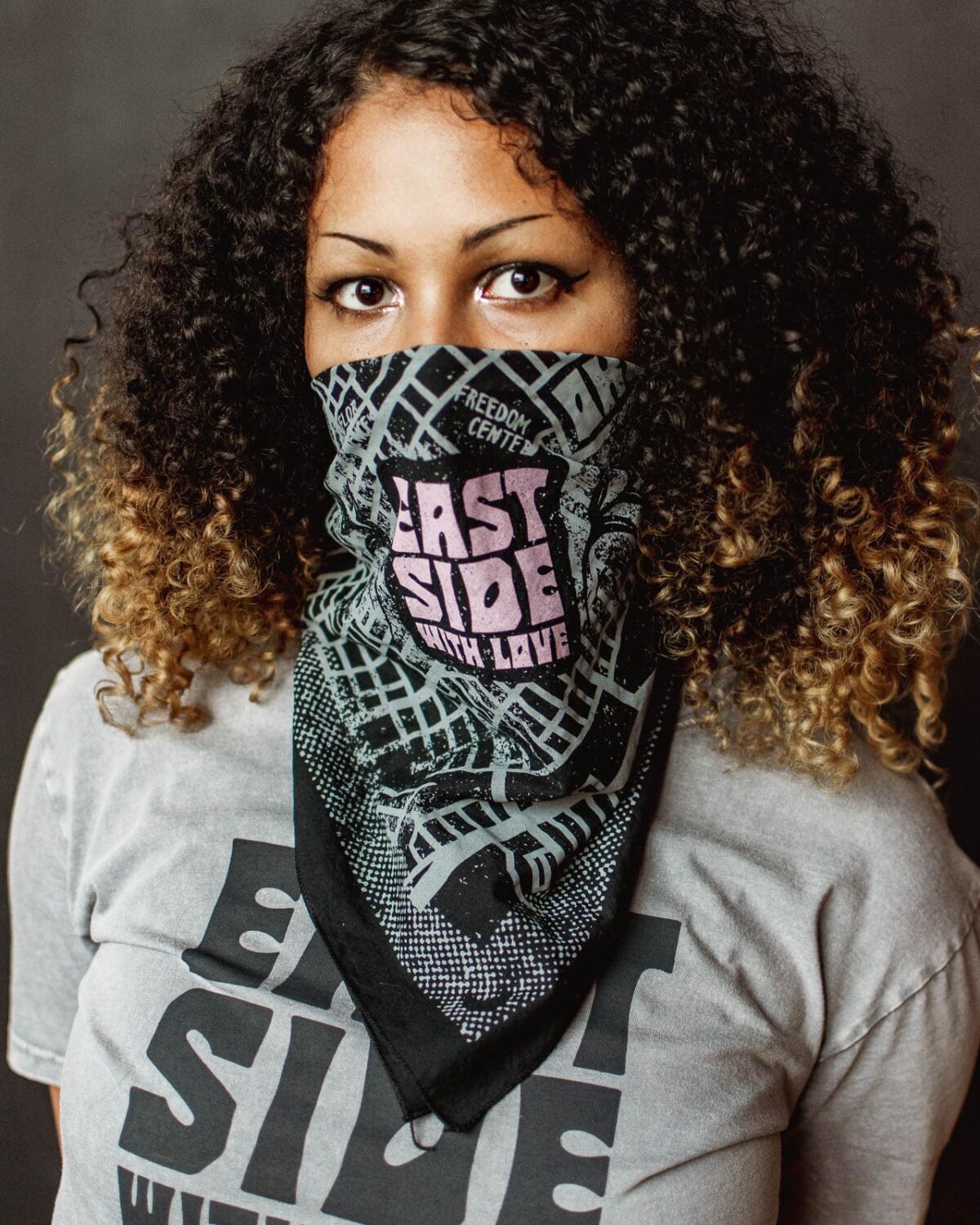 Hand printed custom bandana for Jabee's East Side collection.